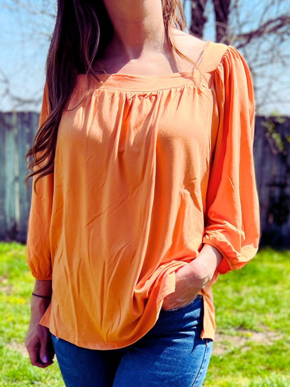 Salmon Square Neck Top